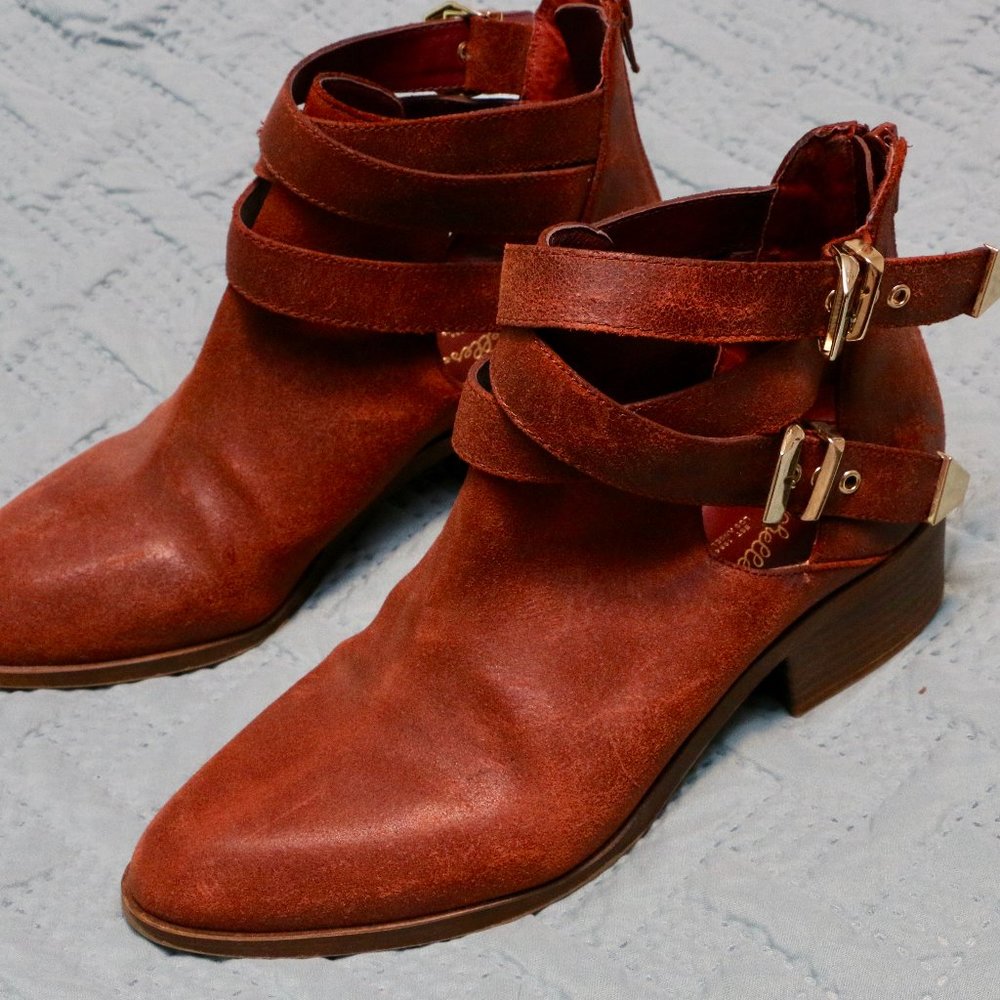 Seychelles Red Leather Ankle Boot Gold Buckle